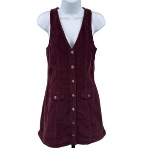 Cooperative Overall Dress Burgundy Womens S Corduroy V-Neck Sleeveless Racerback